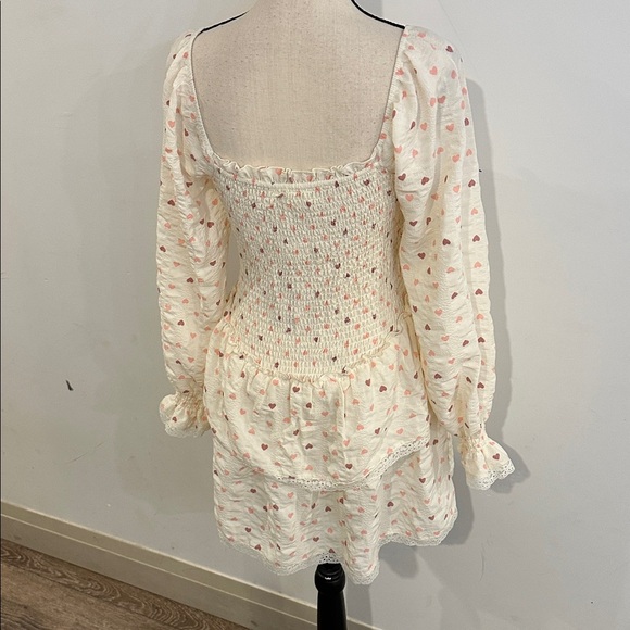 NEW Jessica Simpson Cream Pink Heart Mini Dress Ruffles Lace Large Smocked - Picture 4 of 8